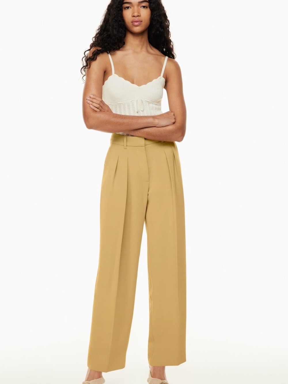 Wilfred Aritzia Mustard Tan Wide-Leg Linen Blend Casual Office Pants Size 4